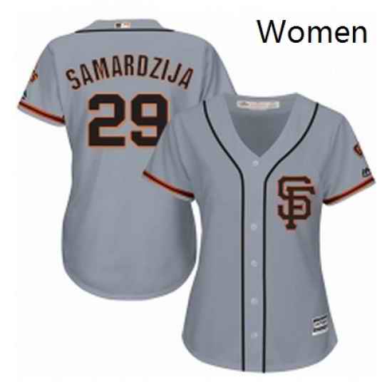 Womens Majestic San Francisco Giants 29 Jeff Samardzija Authentic Grey Road 2 Cool Base MLB Jersey